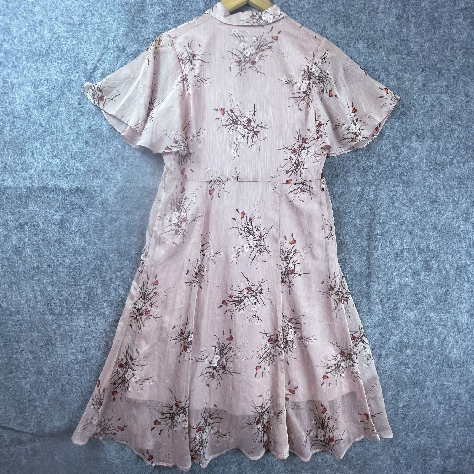 Simple Retro Dress Womens Xs Pink Sheer Button Front Country Romantic Feminine — image 2 of 8